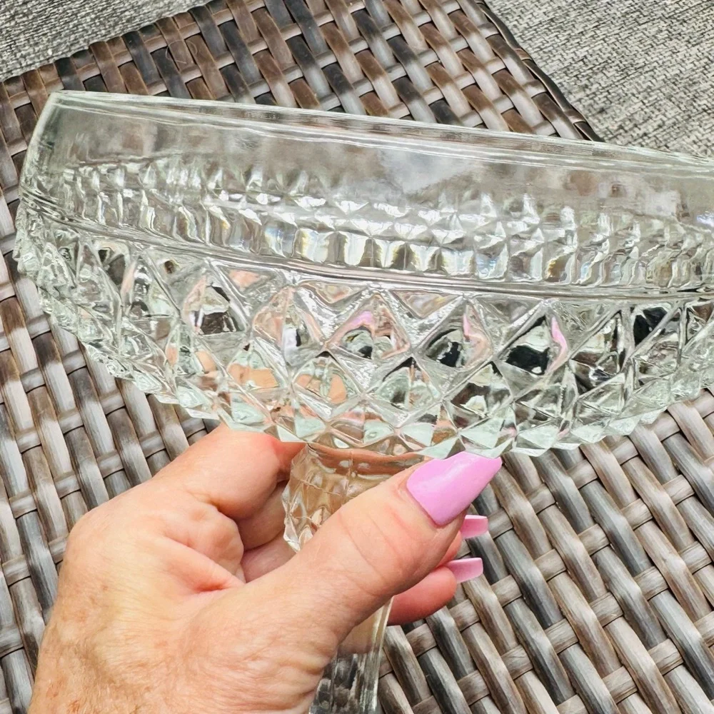 Indiana Glass VINTAGE Diamond Point Pedestal Clear Compote Serving Dish - Picture 11 of 14